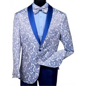 NEW MAZARI men's slim fit tuxedo suit with bow tie in lilac/blue